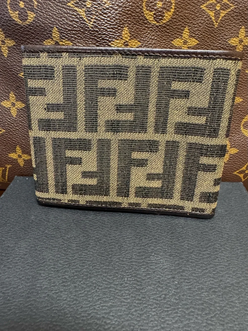Fendi Brown and Black FF Canvas Bifold Wallet with Gold Accents